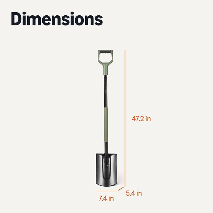 Amazon Basics Gardening Shovel for Digging and Edging, Flat Spade, D-Handle, 47 Inch, Black/Olive