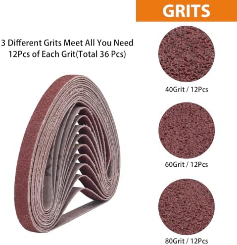3/8 x 13'' Sanding Belts for Air Belt Sander 12Each of 40/60/80 Grit 36Pack