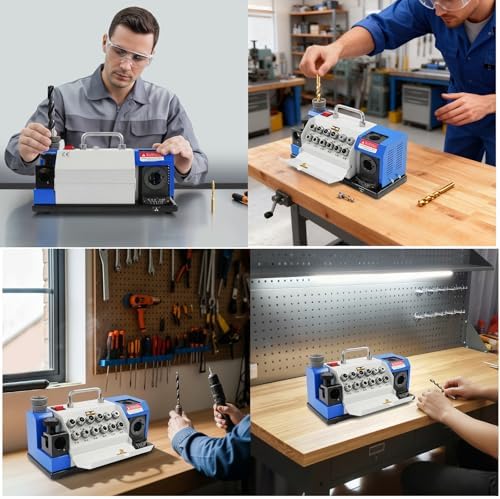 180W High-Speed Drill Bit Grinding Sharpener, Portable Electric Drill Sharpening Machine for Metal, Bench Grinder, 90–145° Twist Point Angle,12 Elastic Collets, CBN Grinding Wheel