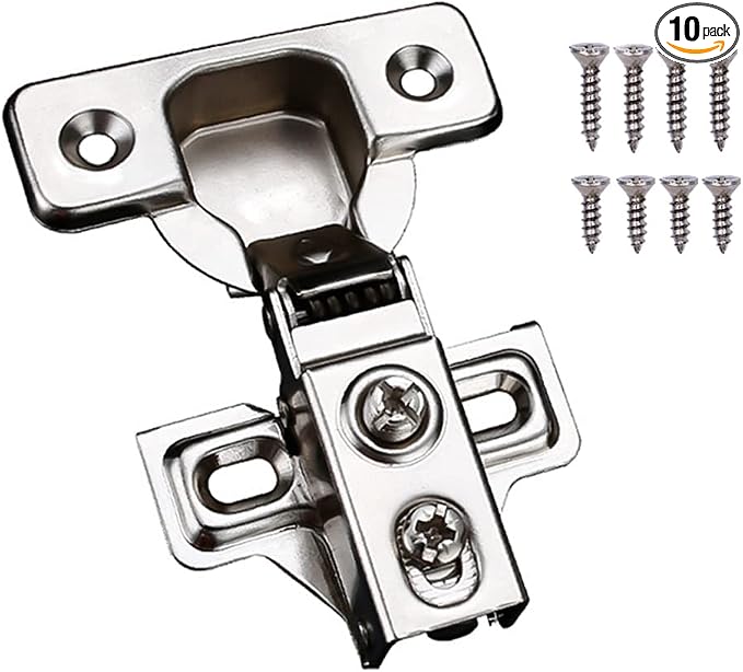 10 Pack Soft Close Cabinet Door Hinges for 1/2" Partial Overlay Cupboard, 100 Degree Opening Angel, Stainless Concealed Kitchen Cabinet Hinges with Mounting Screws and Manual