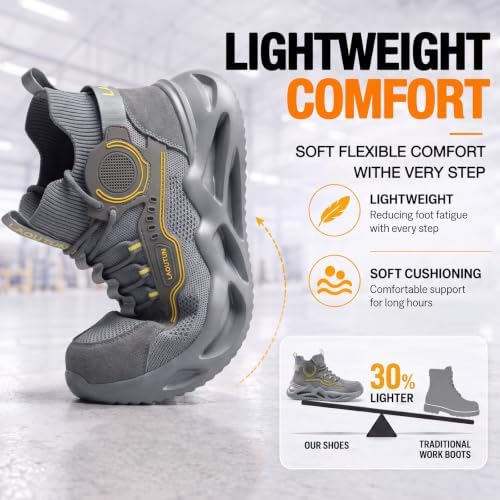 LAoutun Steel Toe Shoes for Men Work Shoes Safety Sneakers Lightweight