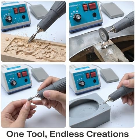 Upgraded Marathon-4 Micromotor For Woodcarving, Jewelry, Ceramics, H37L1 Handpiece - 35,000RPM Stepless Speed Control with Foot Pedal