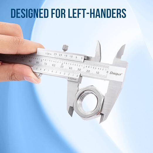 Dasqua Left-Handed 0-6"/0-150mm Monoblock Vernier Caliper Stainless Steel, Dual Unit (in/mm), High Precision with Fine Adjustment, Accuracy ±0.0015"/0.03mm, Graduation: 0.001"/0.02mm