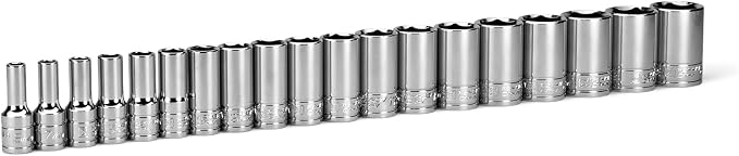 Capri Tools 3/8 in. Drive Semi-Deep Chrome Sockets Set, 6-Point, 6 to 24 mm, 19-Piece