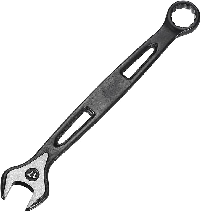HARFINGTON Combination Wrench 17mm Metric Extra Long 12-Point Box and Open End Carbon Steel Double Ended Industrial Grade Spanner for Automotive Furniture Machinery DIY Repair, Black