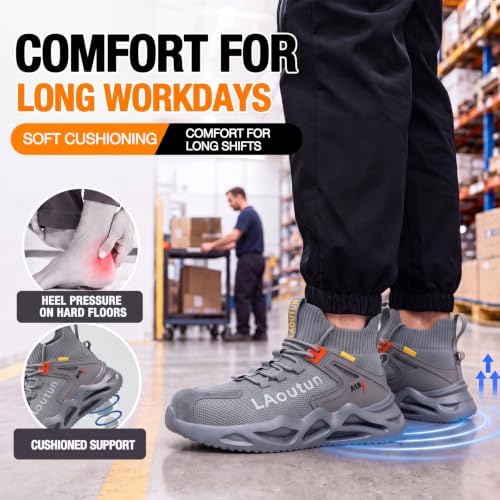LAoutun Steel Toe Shoes for Men Work Shoes Safety Sneakers Lightweight