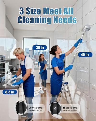 2026 Electric Spin Scrubber, Upgraded 4000mAh Powerful 2-Speed Shower Scrubber with Long-Standby Wrok, IPX7 Waterproof Adjustable Pole with 5 Replacement Heads for Bathroom Bathtub Kitchen Cleaning
