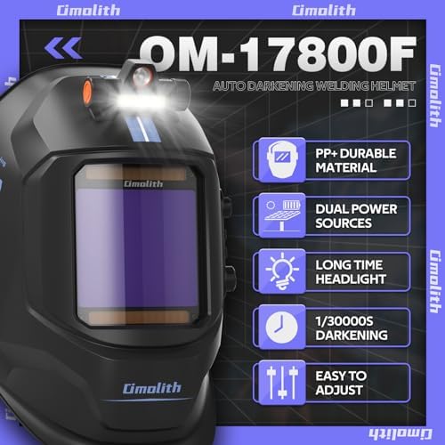Auto-Darkening Welding Helmet, LED Light, Shade 4/5-9/9-13