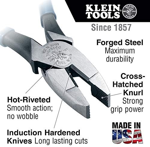 Klein Tools 80028 Hand Tools Kit includes Pliers, Screwdrivers, Nut Drivers, Backpack & D213-9NE Pliers, 9-Inch Side Cutters, High Leverage Linesman Pliers Cut Copper