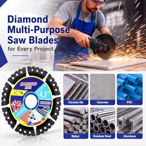 20 Pcs 4.5" Diamond Saw Blades Bulk Diamond Cutting Wheel for Angle Grinder 4 1/2'' Multi Purpose Heavy Duty Angle Grinder Discs for Cutting Metal Tile Rebar Steel Marble, 7/8'' Arbor(Sticker Style)