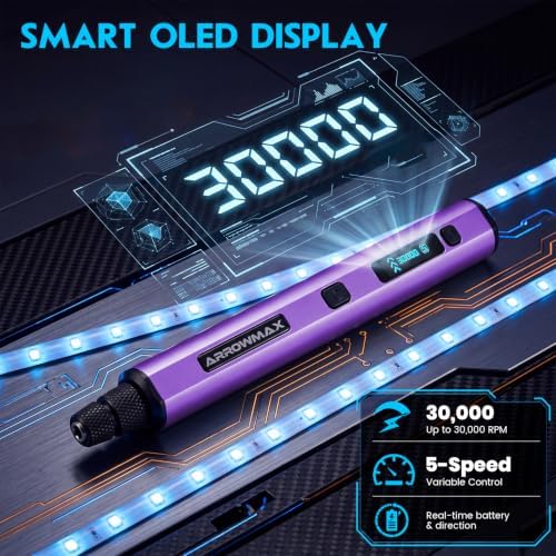 ARROWMAX 5-Speed Mini Cordless Rotary Tool Kit with OLED, 30000 RPM 42 Bits