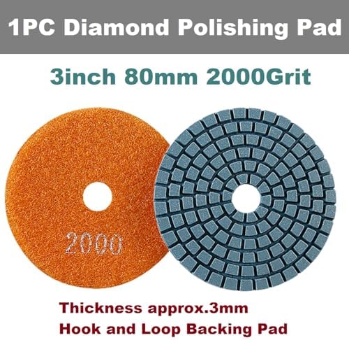 Diamond Polishing Pad, 3 inch 80 mm 2000 Grit Sanding Discs for Grinder & Polisher, Hook and Loop Backing Pad for Grinding Buffing Granite Marble Concrete Stone (1 Piece)
