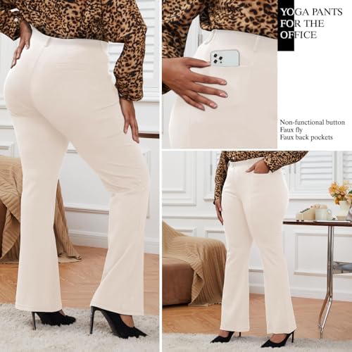 DGD Wrinkle-Free Stretch Dress Pants Plus Size for Women Pull-on Pant Ease into Comfort Office Pant