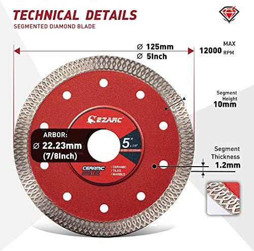 EZARC 5 Inch Super Thin Diamond Tile Blade, 7/8"-20mm-5/8 Arbor, 2-Pack