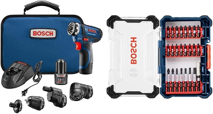 Bosch Cordless Electric Screwdriver 12V Kit + Bosch 24-Piece Screwdriving Custom Case Set