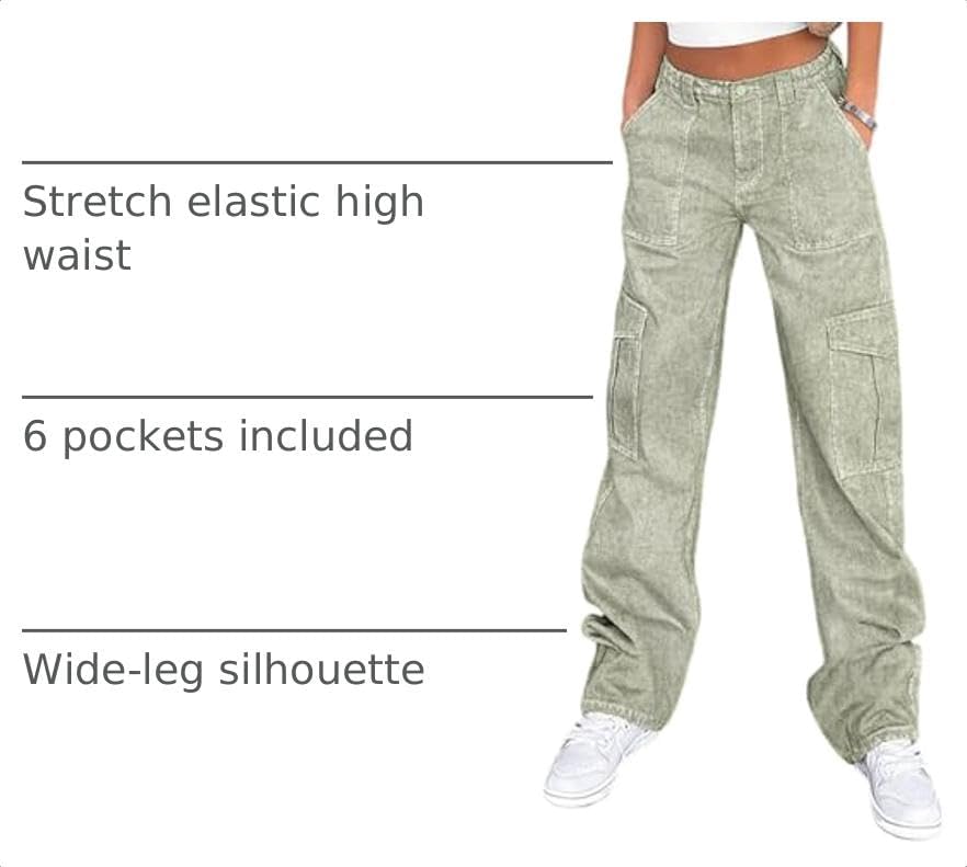 Lepunuo Cargo Pants for Women High Waisted Casual Pants Baggy Stretchy Wide Leg Y2K Streetwear with 6 Pockets