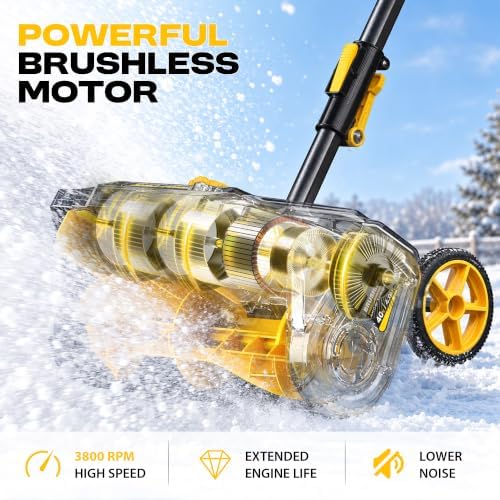 Brushless 40V Cordless Snow Shovel, 16" Electric Snow Blower with 2×4.0Ah Batteries & Fast Charger, 30FT Throw Distance for Driveway, Deck, Patio & Walkway，Yellow