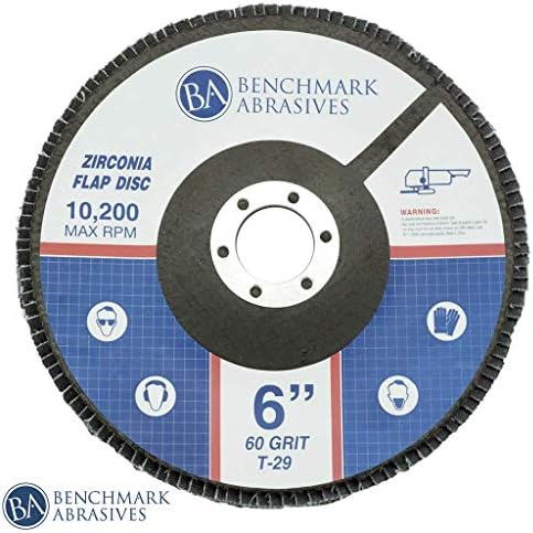 Benchmark Abrasives 6" x 7/8" Zirconia Type 29 Flap Discs, 60 Grit