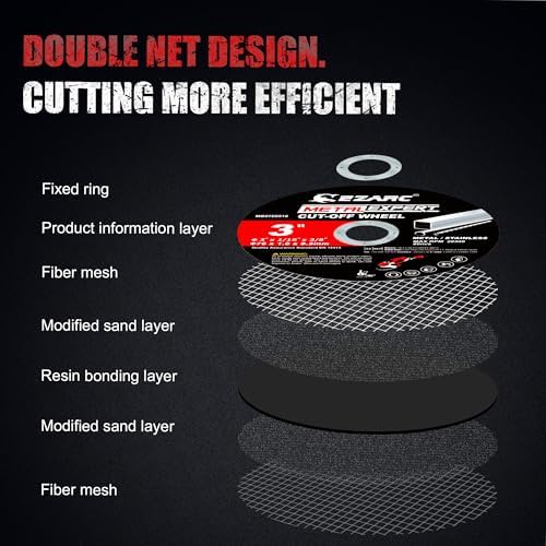 EZARC 25 Pack 3" Cut Off Wheels with 1/4" Mandrel, 3/8" Arbor Metal Cutting