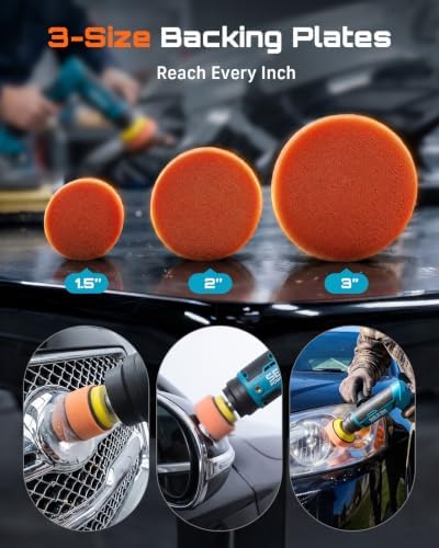 Seesii 21V Cordless Mini Car Polisher, 2-in-1 Dual Head Portable Polishing Machine with LCD 6 Speed & 2x4000mAh Batteries, Compatible with 1.5/2/3 Inch Replaceable Pads for Auto Detailing, Polishing