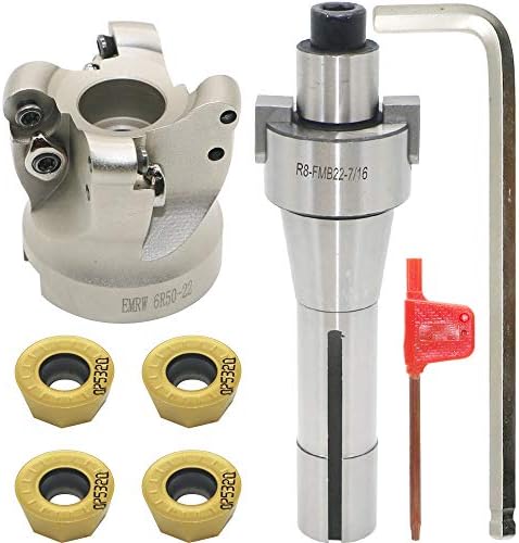 Face Mill Cutter Holder EMRW 6R 50-22+R8-FMB22-7/16+RPMT1204 Hard Alloy Blade+8mm Spanner+T15 Spanner, Used for Fough Machining of The Workpiece on The Milling Machine. (EMRW 6R50-22(1.96 Inch))