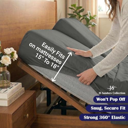 JS Sanders Collection Split Head Sheet Set 4PC King Size, Dark Grey