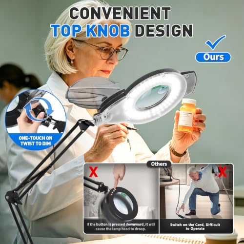 KIRKAS LED Magnifying Lamp with Clamp, 2,200 Lumens Dimmable 28in 12X 30X