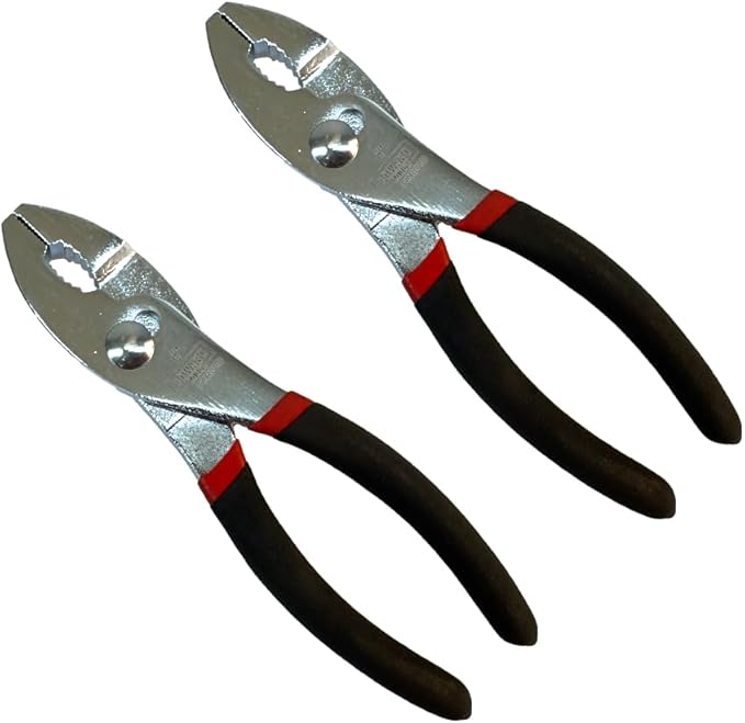 Edward Tools Slip Joint Pliers 6” (Pack of 2) - Heavy Duty Carbon Steel with Rubber Grip Handle - Fine Grip Teeth in Front and Coarse Teeth in Back - Rust Resistant Finish