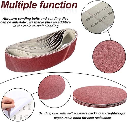 Blulu 22 Pieces 4 x 36 In Sanding Belts and 6 In Self-Adhesive Discs Set