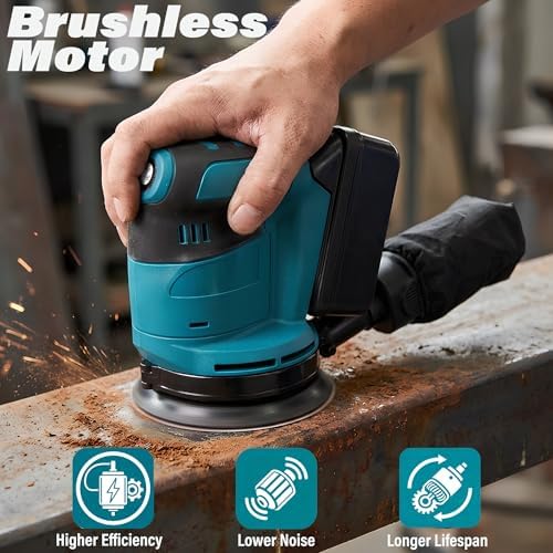 5'' Brushless Random Orbital Sander for Makita 18V Battery, 6 Speed 24000RPM Cordless Palm Sander with Dust Collector for Woodworking Metal Plastic Sanding Polishing Rust Removal (No Battery)