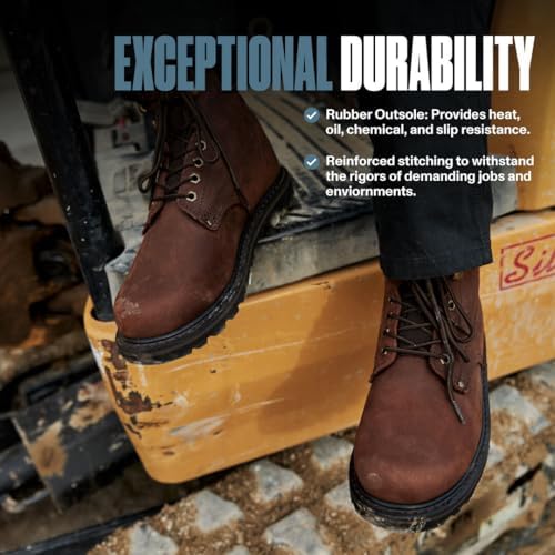 Work Boots for Men Soft Toe – 6inch Leather Boots for Construction Rubber Sole Working botas de trabajo para hombre, “Tank” Workboots