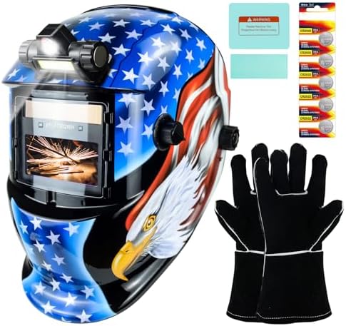 TRQWH Welding Helmet Auto Darkening Welding Hood with Welding Gloves