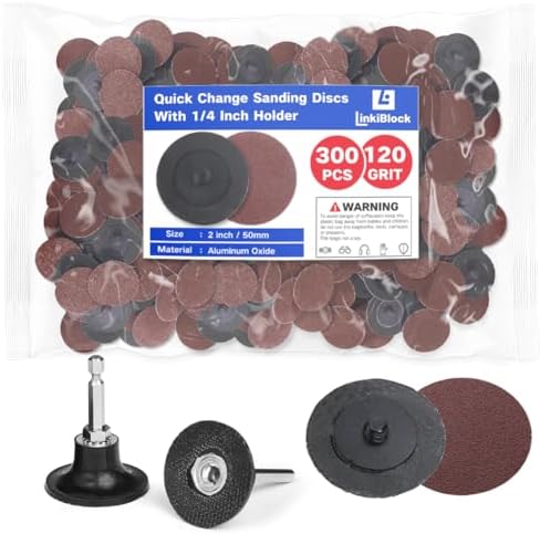 300Pcs 2 inch R-Type Quick Change Aluminum Oxide Surface Conditioning Sanding Discs Set 120 Grit with Adapter & Backing Pad