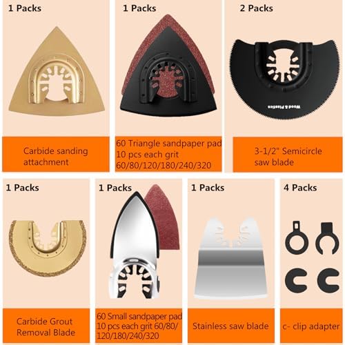 CONNOO 148 Pack Oscillating Saw Blades with Case, Arc Edge Multitool Blades, Oscillating Tool Blade, Bi-Metal for Wood/Metal/Plastic Kits Fit for Ryobi
