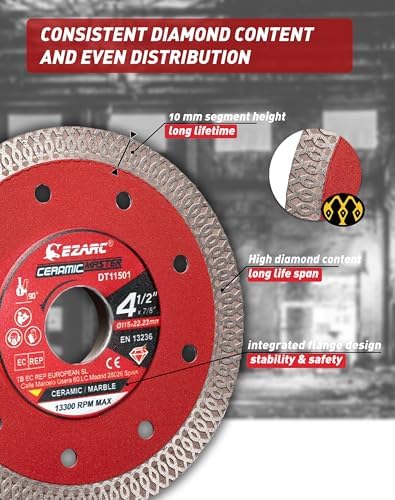 EZARC 4-1/2" Super Thin Diamond Tile Blade, 7/8"-20mm-5/8 Arbor, 5-Pack