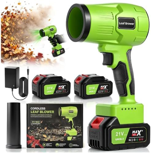 Handheld Leaf Blower as seen on TV, 990,000 RPM Cordless Leaf Blower with 2 Batteries and Charger, Blowers for Lawn Care, Patio, Leaves Dust, Snow, Car, Home(Green)