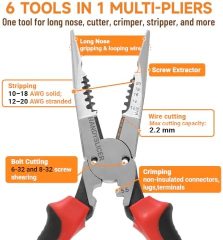 8.5" 6-in-1 Needle Nose Pliers for electrical and DIY tasks