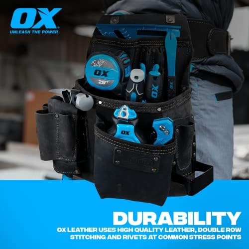 Ox Pro Full Grain Leather Tool Pouches - Made with Double Stitching and Rivet Reinforced Pockets