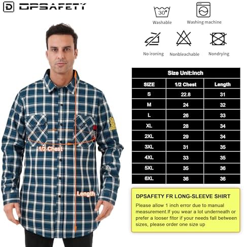 FR Shirts for Men 7oz Fire Resistant Shirts CAT2 Welding Shirt 100% Cotton Flame Resistant Shirt Blue/Plaid(5X-Large)