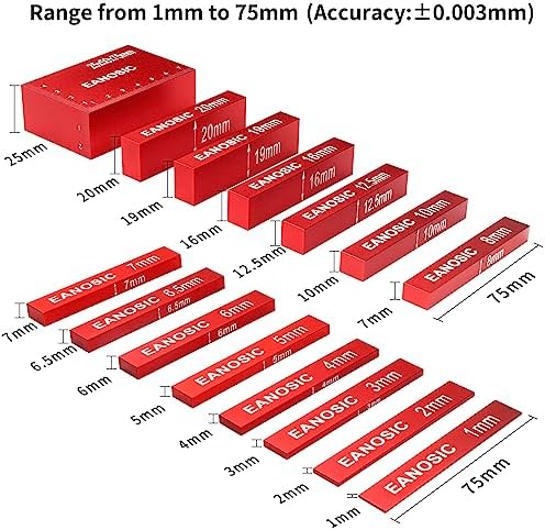 EANOSIC Metric Setup Blocks Height Gauge Set, 15pcs Precision Aluminum Setup Bars Guage Block Set for Router and Table Saw Accessories Woodworking Set Up, Bars Include Laser Engraved Size Markings