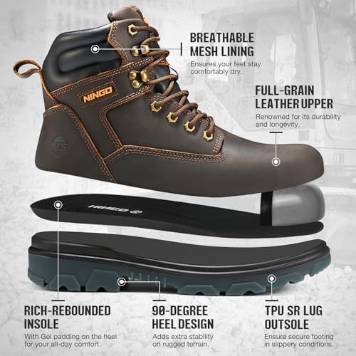 NINGO Waterproof Steel Toe Work Boots for Men, EH Rated, Puncture Proof
