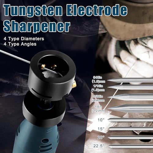 Tungsten Electrode Sharpener Grinder For TIG welding,4 Sizes 4 Angles Tungsten Electrode Grinder Head,Versatile Multi-Angle,TIG Welding accessories With Cut-Off Slot,10 Diamond Wheels, 3 CNC Mandrels