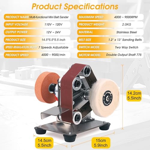 Mini Belt Sander for Knife Making, 3 IN 1 Electric Power Bench Belt Sanders