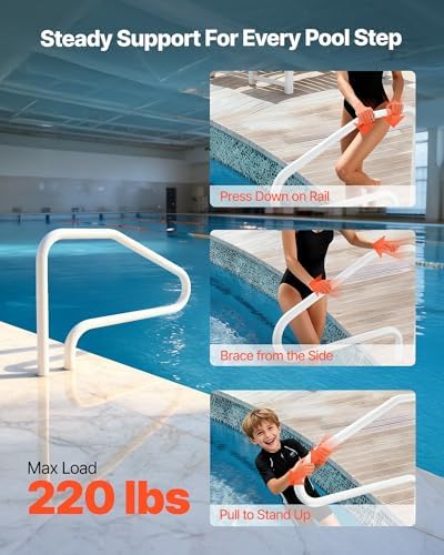 VEVOR Pool Rail, 48 x 32 inch Pool Handrail, 220 lbs Load Capacity Heavy Duty Stainless Steel Swimming Handrail, Seamless Welding, Recessed or Base Mount, for Poolside, Water Parks, Spa Centers