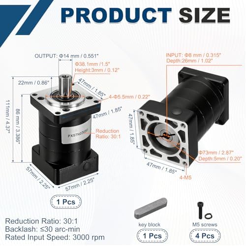 DTGN Planetary Gearbox Speed Reducer for Nema23 Stepper Motor Ratio 30:1