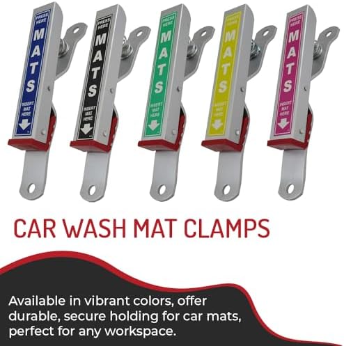 HI-TECH Car Wash Mat Clamps – Heavy-Duty Floor Mat Holders for Cleaning & Drying – Rust-Resistant Aluminum – Mountable – Holds All Mats – Blue, 4 Pack