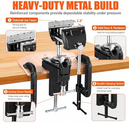 WarBull 360° Swivel Bench Gun Vise, No-Drill Mounting with Dual Table Clamp