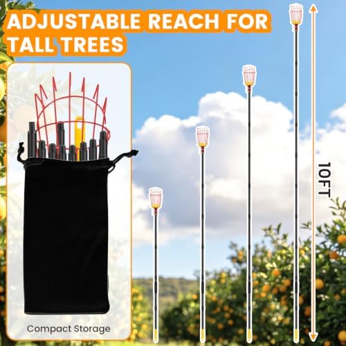 18FT Reach Fruit Picker with Basket, Apple Picking Tool Telescoping Pole, Long-Handle Mango Grabber, Tree Fruit Catcher for Harvesting Lemon Pear Orange Avocado Peach Citrus Grapefruit