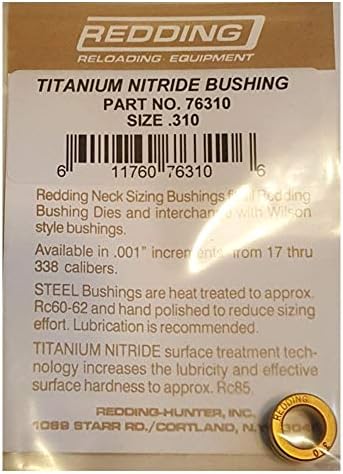 Redding Reloading Titanium Nitride 1/2'' O.D. x 3/8'' Long Neck Sizing Bushing | Precision Steel Reloading Bushing with Increased Surface Hardness & Reduced Sizing Friction