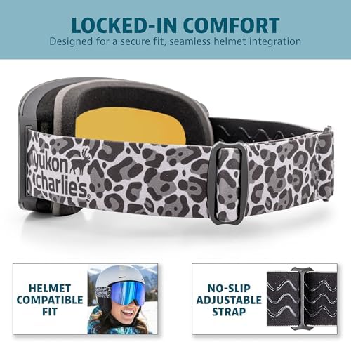Yukon Charlie's Ropeline Adult Snow Goggles - Removable Magnetic Cylindrical Lens - Boosted Contrast, Reduced Glare, Anti-Fog